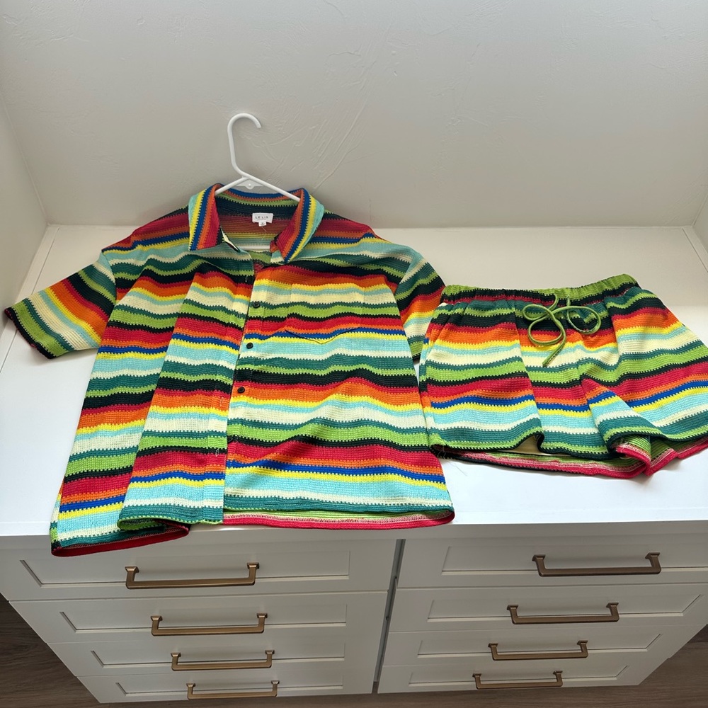 VICI button up short sleeve top and short set